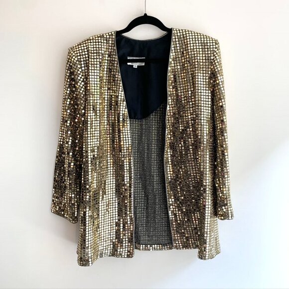 Vintage Braemar Jeremy Scott Blazer Sequins Metallic 90s Jacket Shoulder pads - Picture 3 of 16